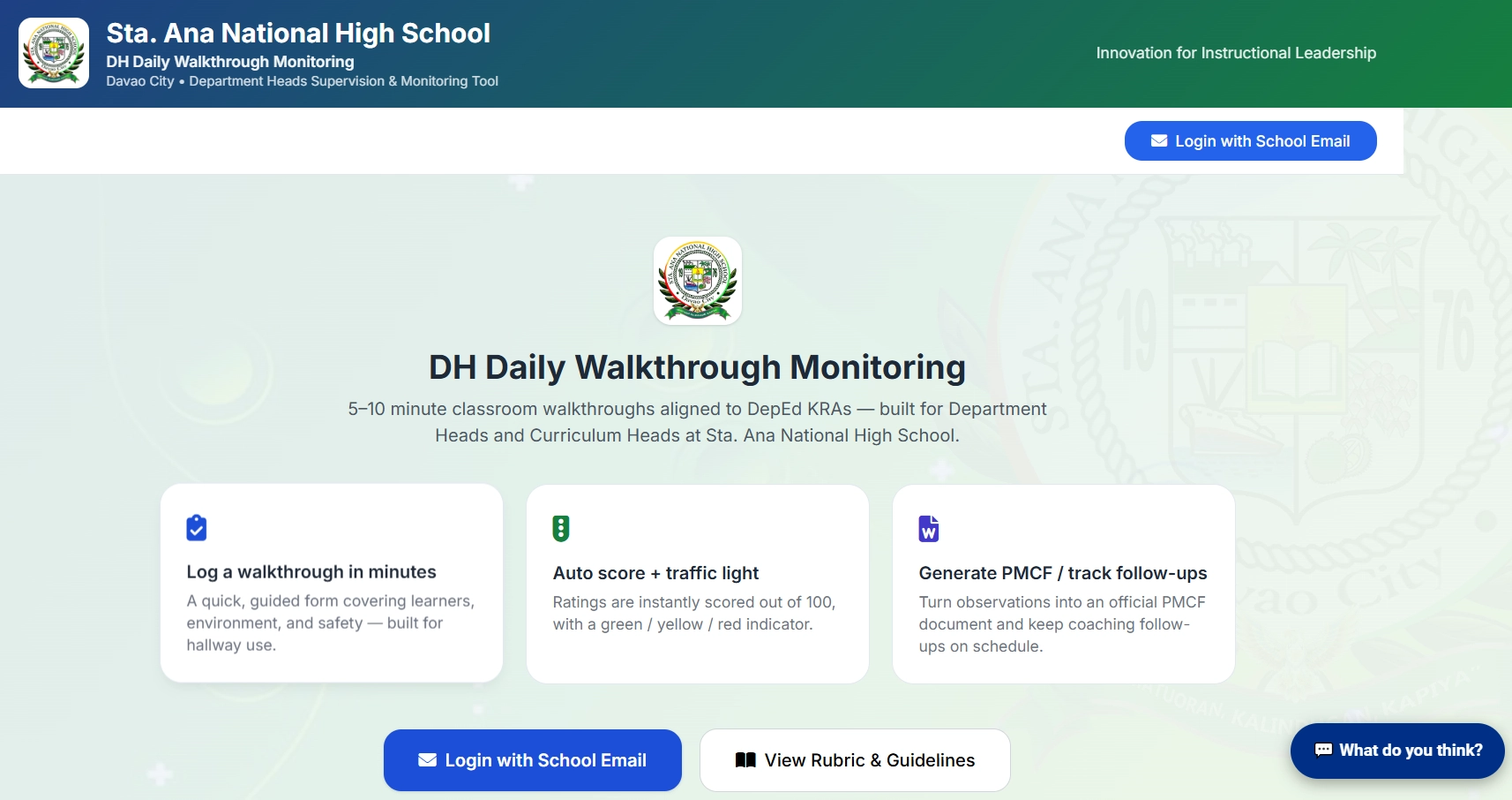 Department Heads Monitoring tool screenshot